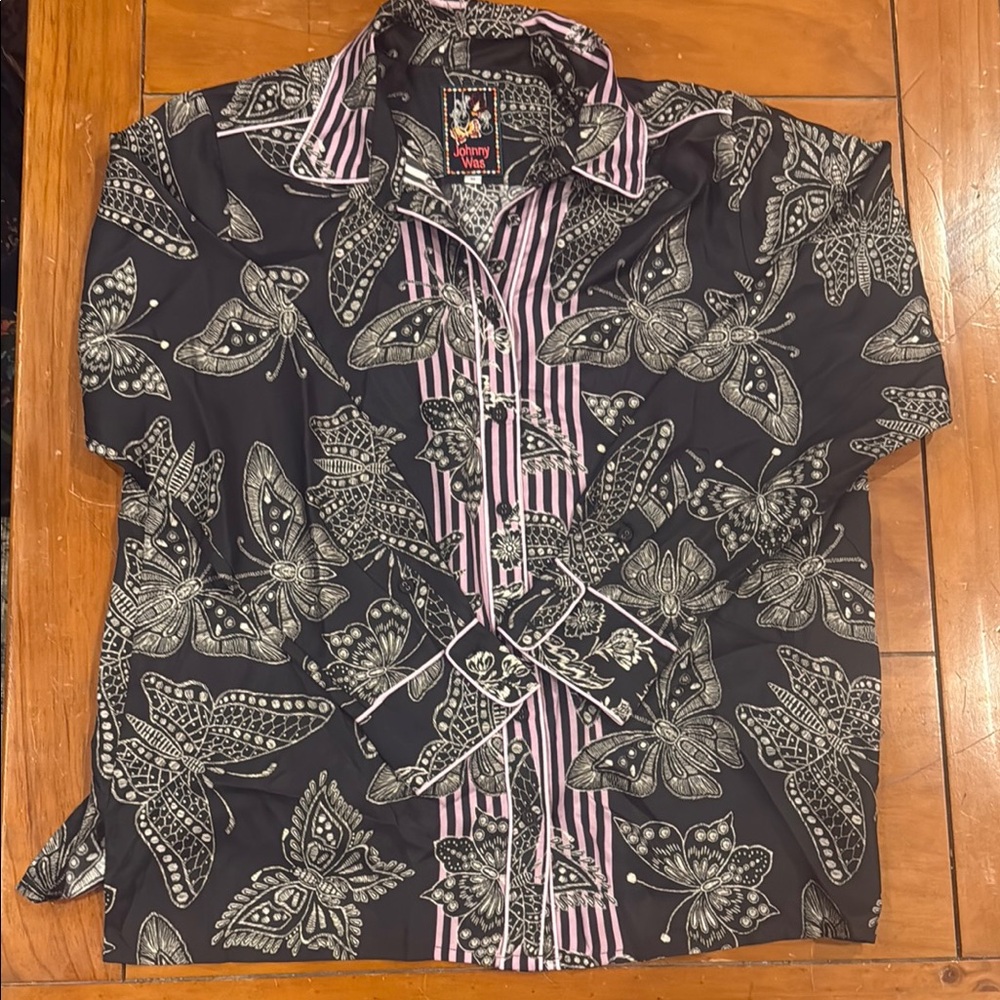 Black and White Butterfly Print Shirt